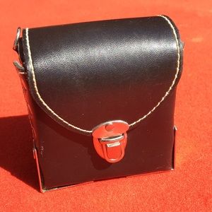 4” x 4” x 2” faux black leather travel case snap buckle flap reinforced pouch